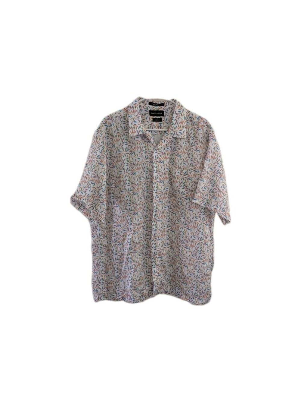 Paul Fredrick Pure Linen Shirt XL Leaf Print Short Sleeve Grandpacore Coastal